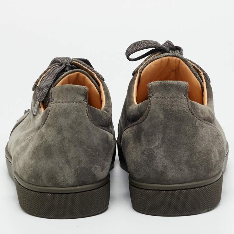 Pre Owned Christian Louboutin Louis Junior Spikes Size 45 Grey Suede Low Top Sneakers