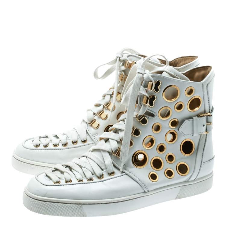 Pre Owned  Christian Louboutin White Leather  Alfibully High Top Sneakers Size 42.5
