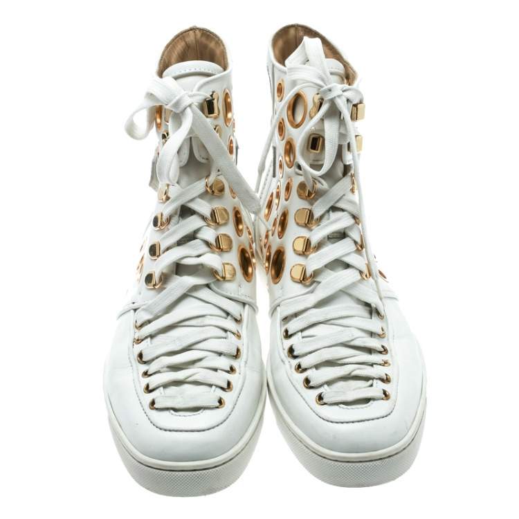 Pre Owned  Christian Louboutin White Leather  Alfibully High Top Sneakers Size 42.5
