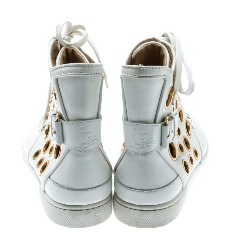 Pre Owned  Christian Louboutin White Leather  Alfibully High Top Sneakers Size 42.5