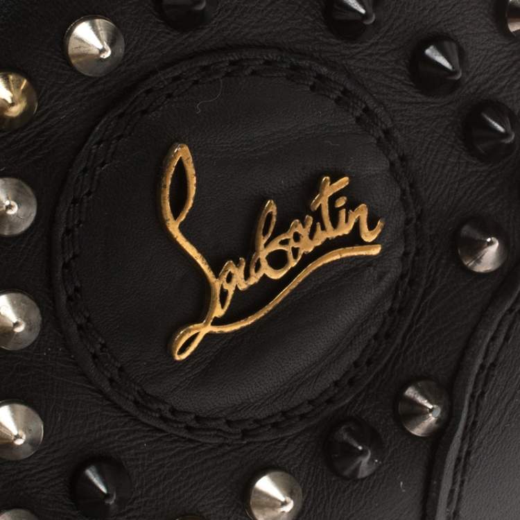 مملوكة مسبقًا Christian Louboutin Black Leather Louis Spikes High Top Sneakers Size 41.5