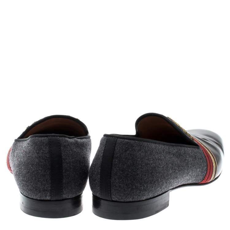Pre Owned Christian Louboutin Multicolor Patent Leather and Wool Officer Loafers Size 44