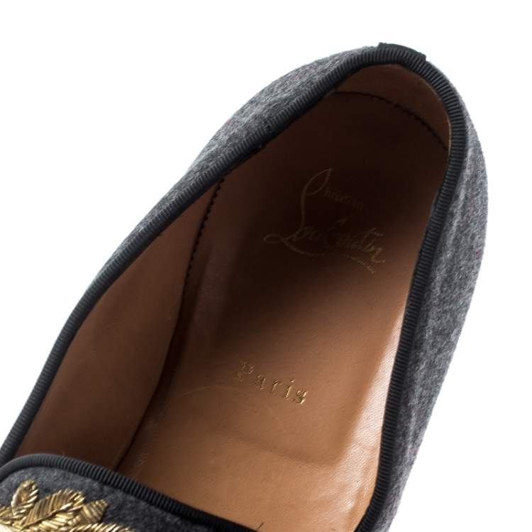 Pre Owned Christian Louboutin Multicolor Patent Leather and Wool Officer Loafers Size 44