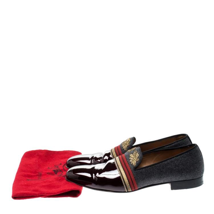 Pre Owned Christian Louboutin Multicolor Patent Leather and Wool Officer Loafers Size 44