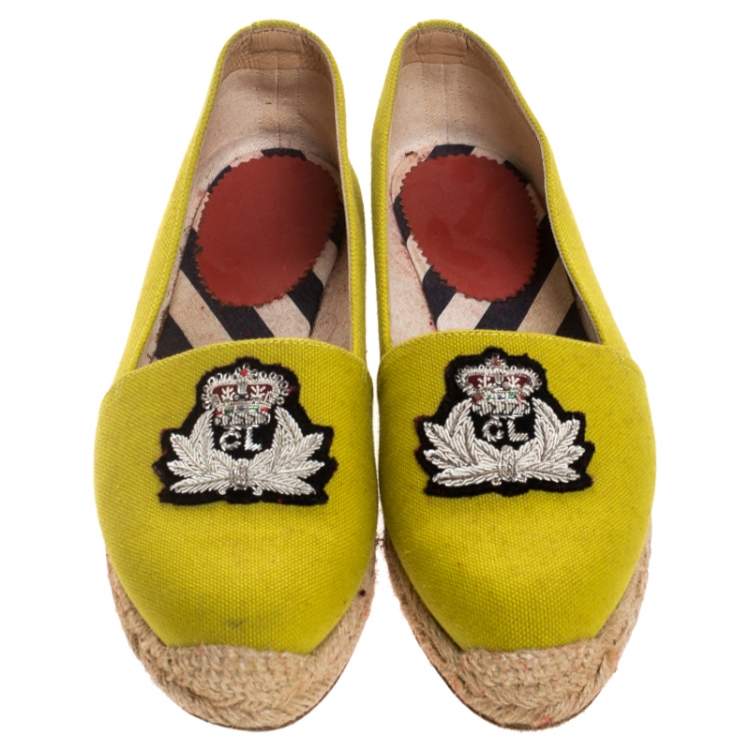 Pre Owned Christian Louboutin Yellow Canvas Nanou Crest Espadrilles Size 38