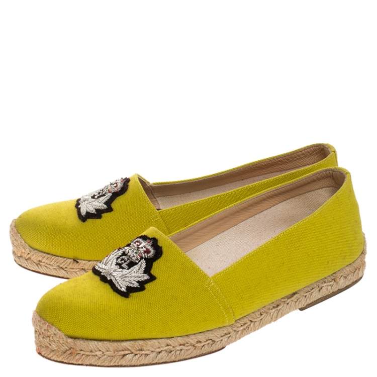 Pre Owned Christian Louboutin Yellow Canvas Nanou Crest Espadrilles Size 38