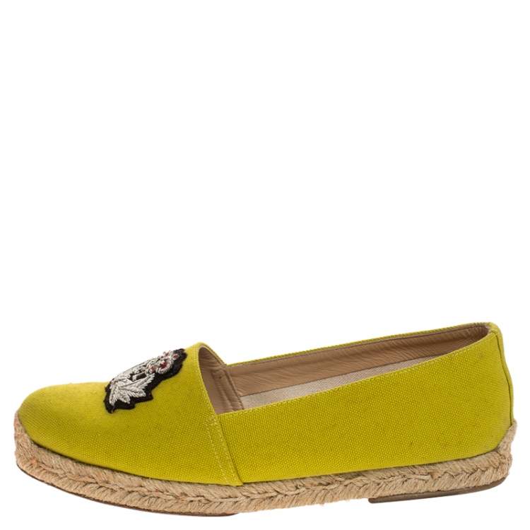 Pre Owned Christian Louboutin Yellow Canvas Nanou Crest Espadrilles Size 38