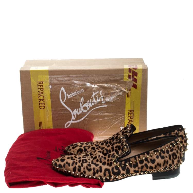 مملوكة مسبقًا Christian Louboutin Leopard Print Calf Hair Spike Slip-On Size 42