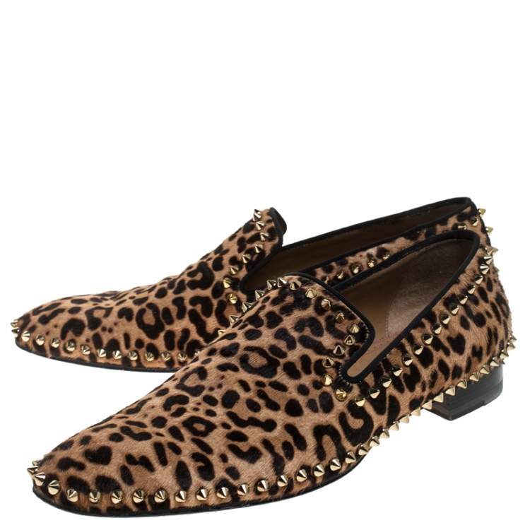 مملوكة مسبقًا Christian Louboutin Leopard Print Calf Hair Spike Slip-On Size 42