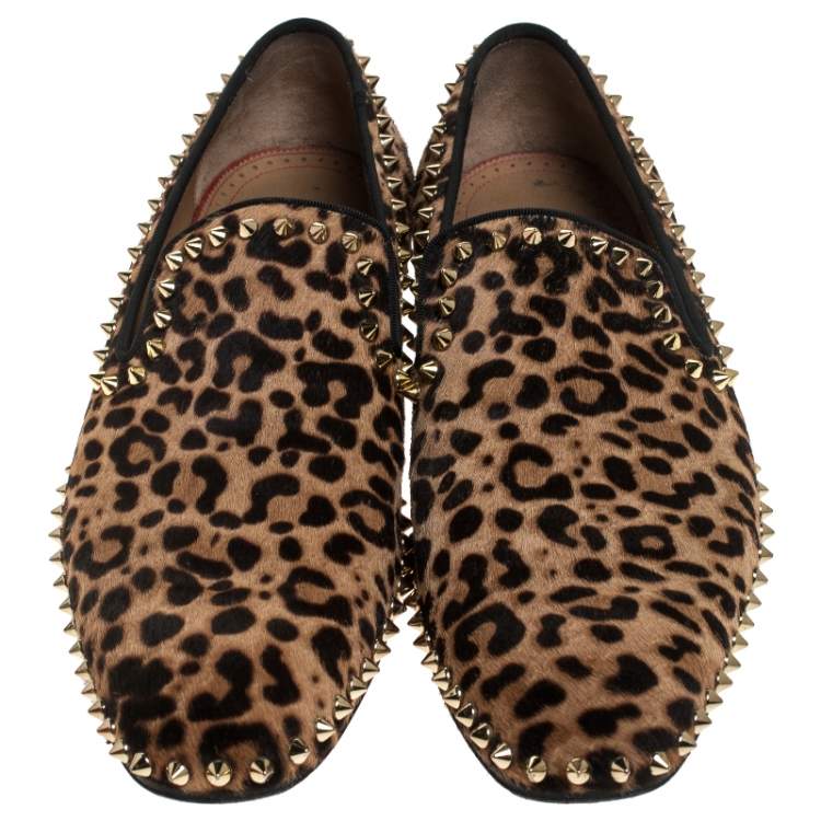 مملوكة مسبقًا Christian Louboutin Leopard Print Calf Hair Spike Slip-On Size 42