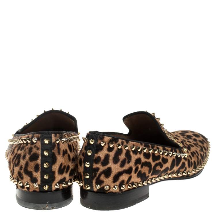 مملوكة مسبقًا Christian Louboutin Leopard Print Calf Hair Spike Slip-On Size 42