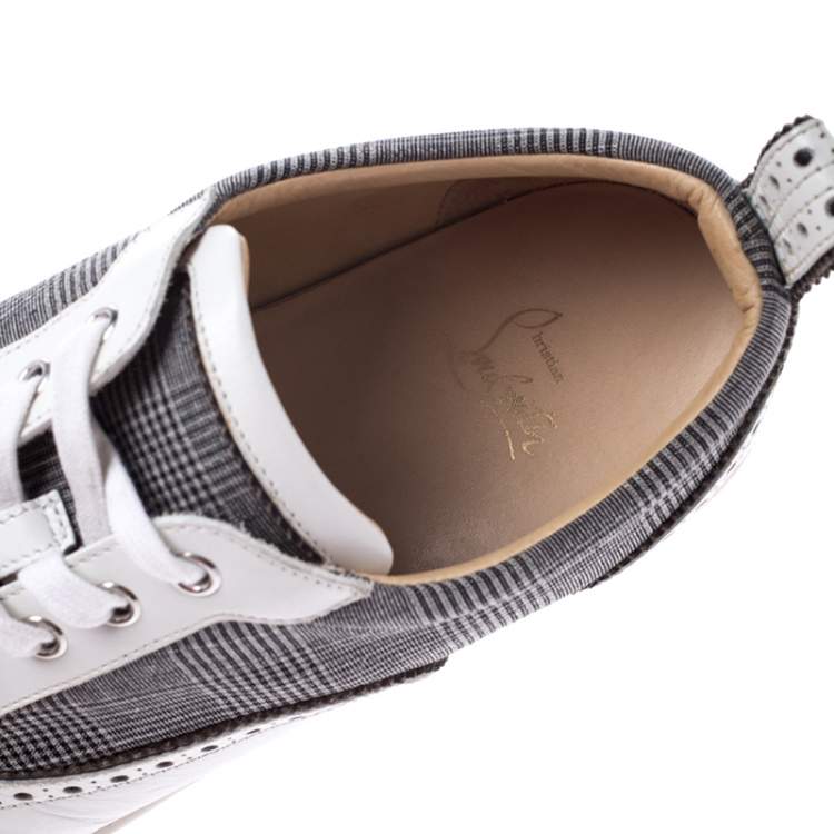 Pre Owned Christian Louboutin White Leather And Grey Check Canvas Brogue Low Top Sneakers Size 43