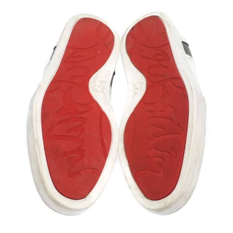 Pre Owned Christian Louboutin White Leather And Grey Check Canvas Brogue Low Top Sneakers Size 43