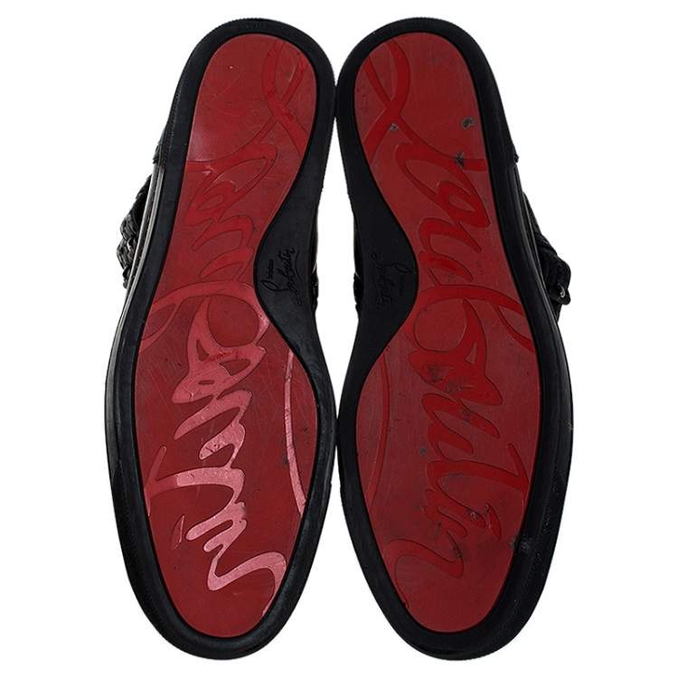 Pre Owned Christian Louboutin Black Leather Lace and Buckle High Top Sneakers Size 44.5