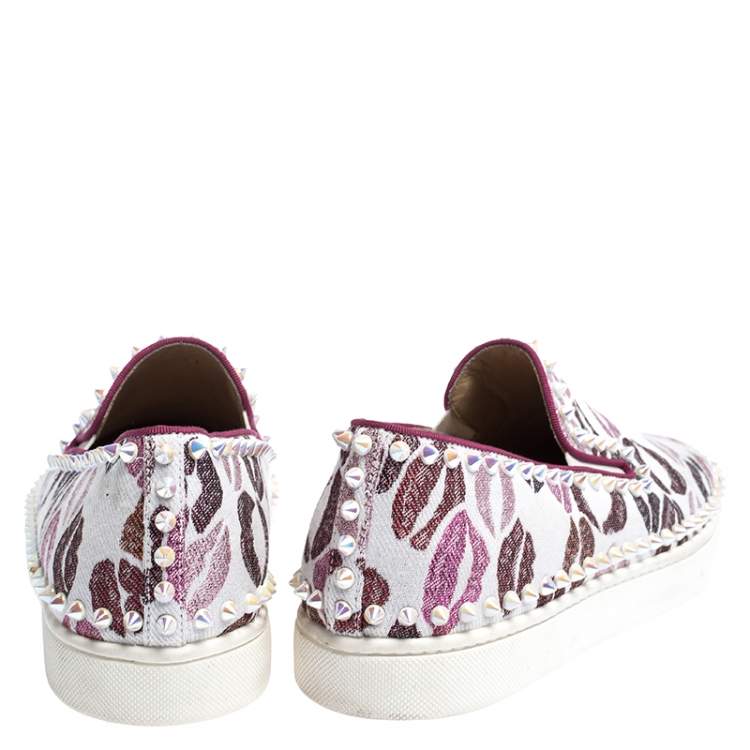 Pre Owned Christian Louboutin Multicolor Kiss Print Canvas Pik Boat Slip On Sneakers Size 41