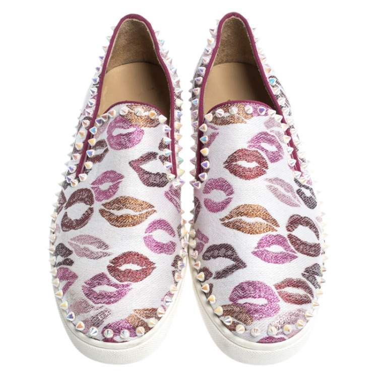 Pre Owned Christian Louboutin Multicolor Kiss Print Canvas Pik Boat Slip On Sneakers Size 41
