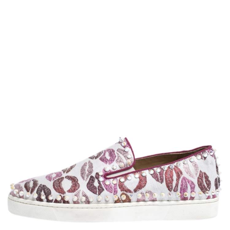 Pre Owned Christian Louboutin Multicolor Kiss Print Canvas Pik Boat Slip On Sneakers Size 41