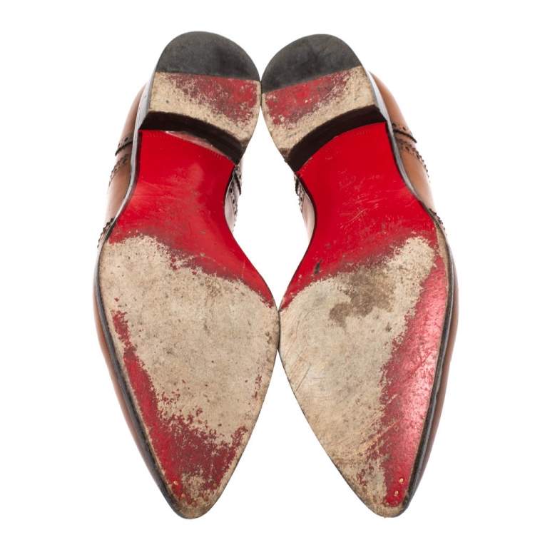 مملوكة مسبقًا Christian Louboutin Tan Leather Brogue Fiori Lace Up Oxfords Size 42.5