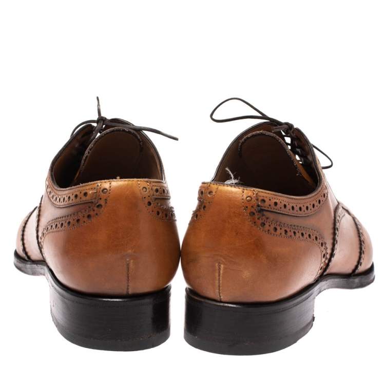 مملوكة مسبقًا Christian Louboutin Tan Leather Brogue Fiori Lace Up Oxfords Size 42.5