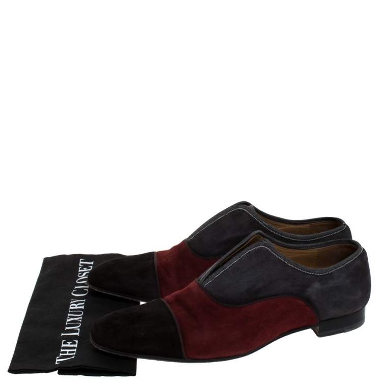 مملوكة مسبقًا Christian Louboutin Blue/Black Suede Leather And Fabric Alpha Male Oxfords Size 43