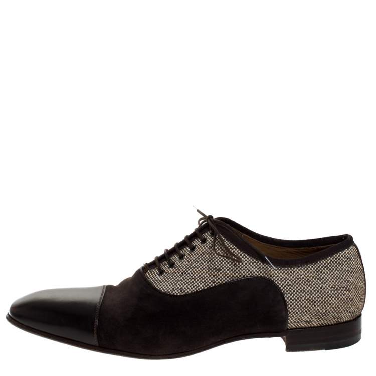 Pre Owned Christian Louboutin Brown Leather and Multicolor Woven Canvas Daviol Derby Size 43
