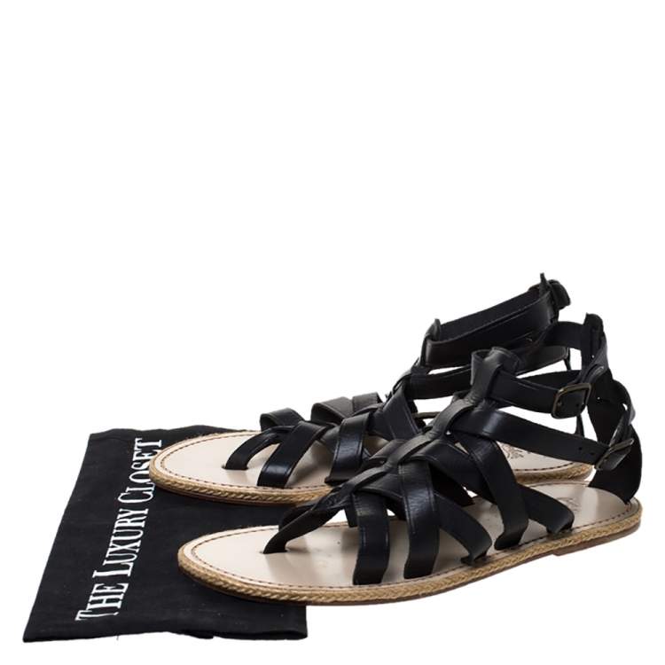 مملوكة مسبقًا Christian Louboutin Black Leather Nuria Gladiator Flat Sandals Size 41