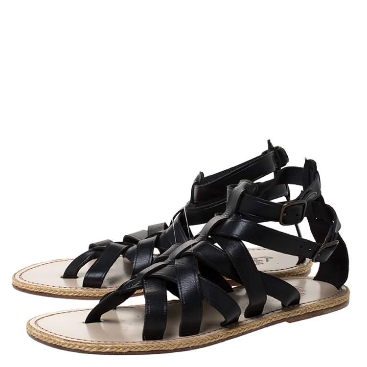 مملوكة مسبقًا Christian Louboutin Black Leather Nuria Gladiator Flat Sandals Size 41