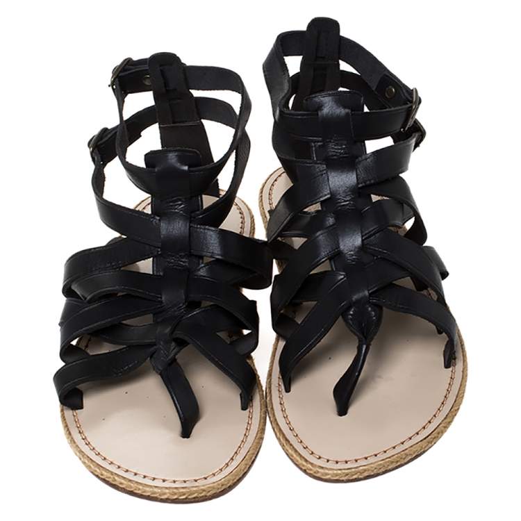 مملوكة مسبقًا Christian Louboutin Black Leather Nuria Gladiator Flat Sandals Size 41