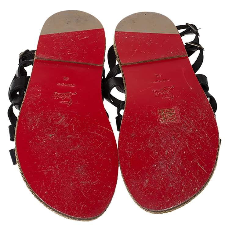 مملوكة مسبقًا Christian Louboutin Black Leather Nuria Gladiator Flat Sandals Size 41