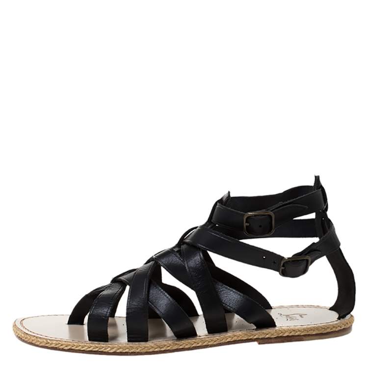 Christian Louboutin Black Leather Nuria Gladiator Flat Sandals