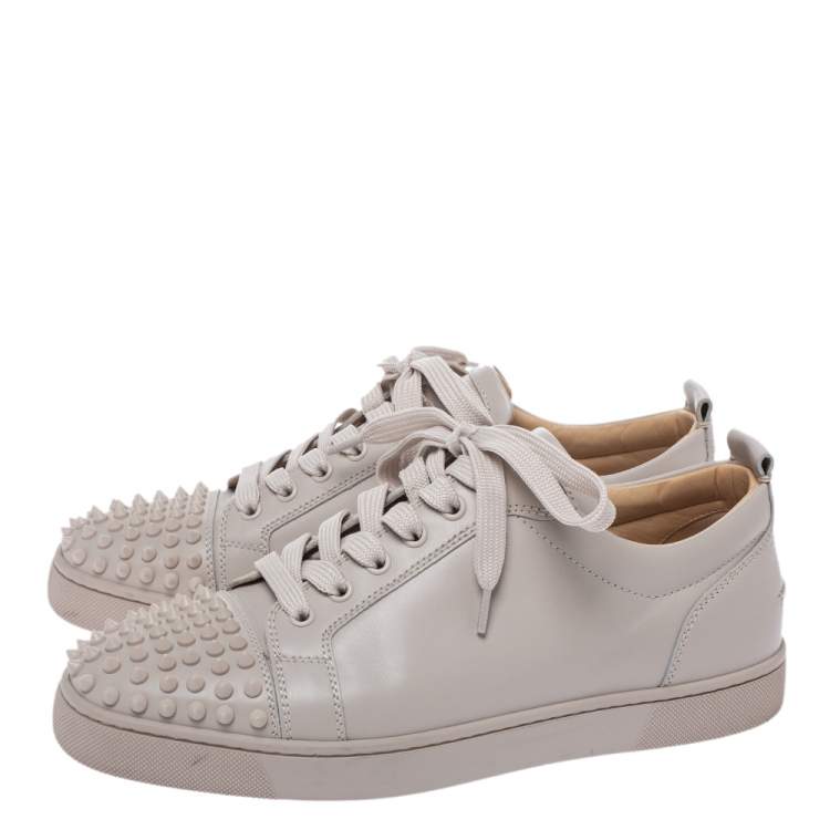 Pre Owned Christian Louboutin Off-White Leather Vieira Spiked Orlato Low Top Sneakers Size 42