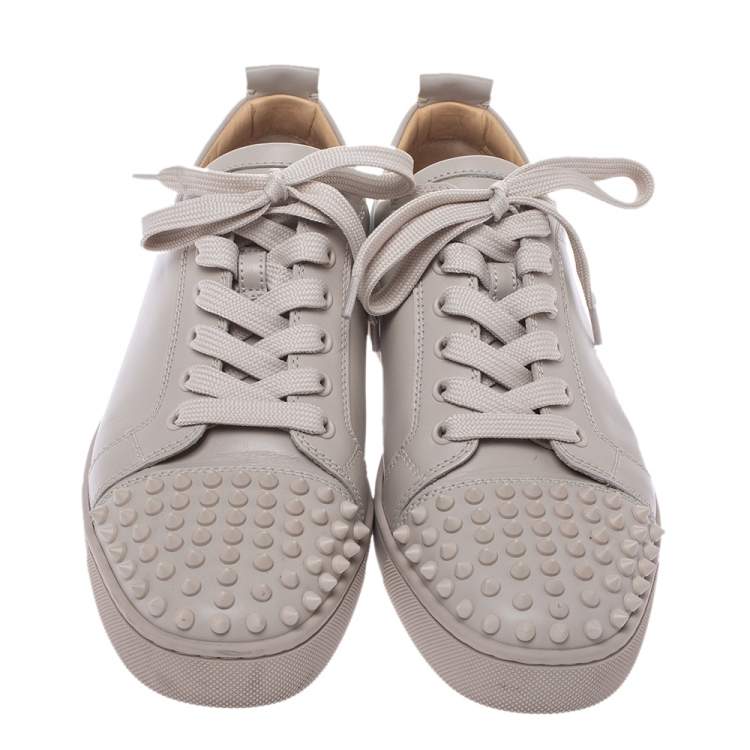 Pre Owned Christian Louboutin Off-White Leather Vieira Spiked Orlato Low Top Sneakers Size 42