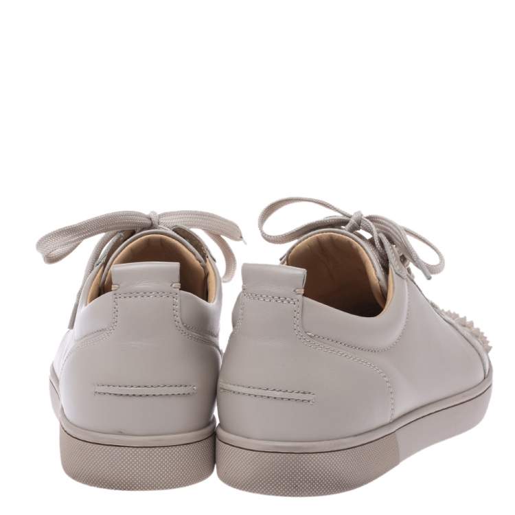 Pre Owned Christian Louboutin Off-White Leather Vieira Spiked Orlato Low Top Sneakers Size 42