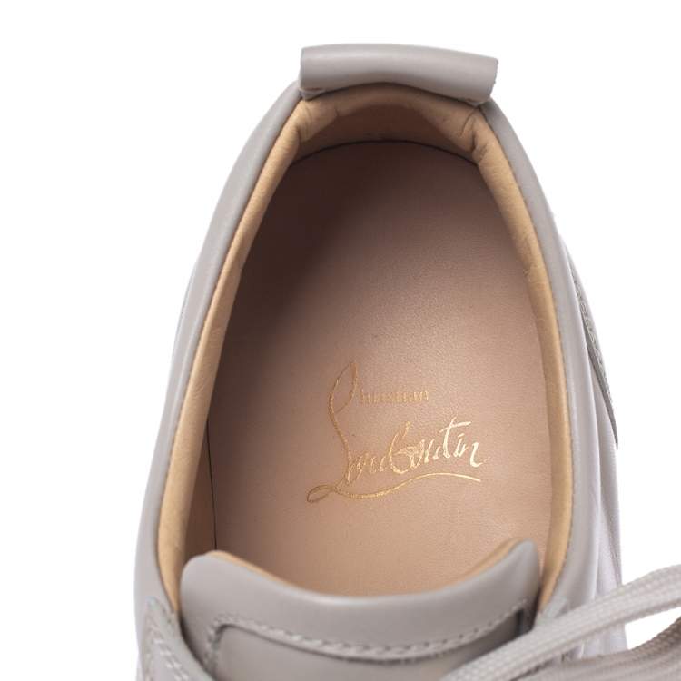 Pre Owned Christian Louboutin Off-White Leather Vieira Spiked Orlato Low Top Sneakers Size 42