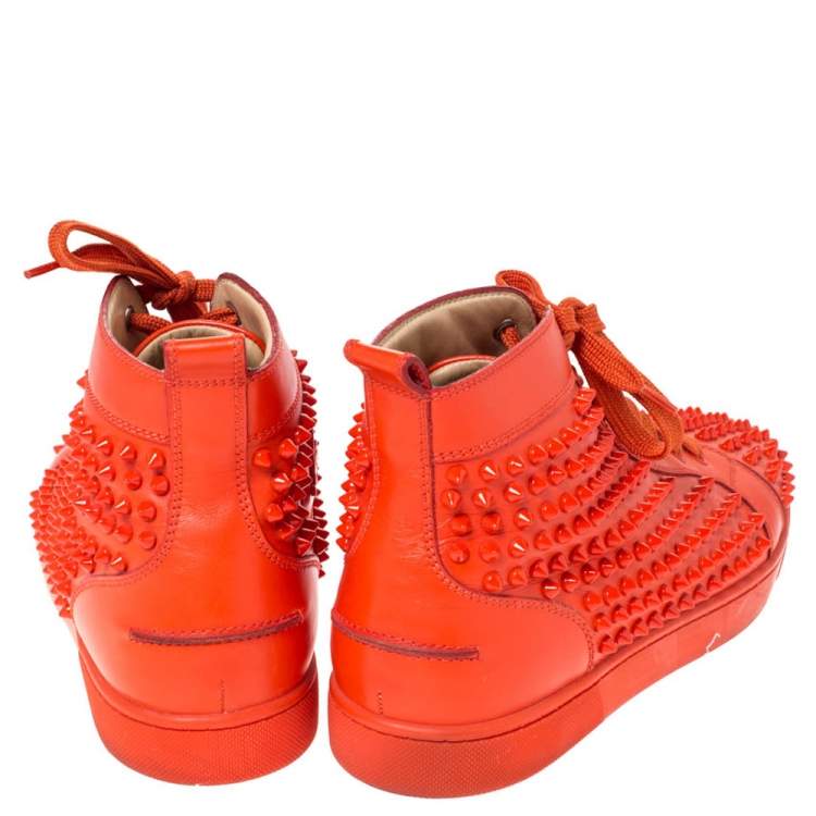 Pre Owned Christian Louboutin Orange Spike Leather Louis High Top Sneakers Size 43