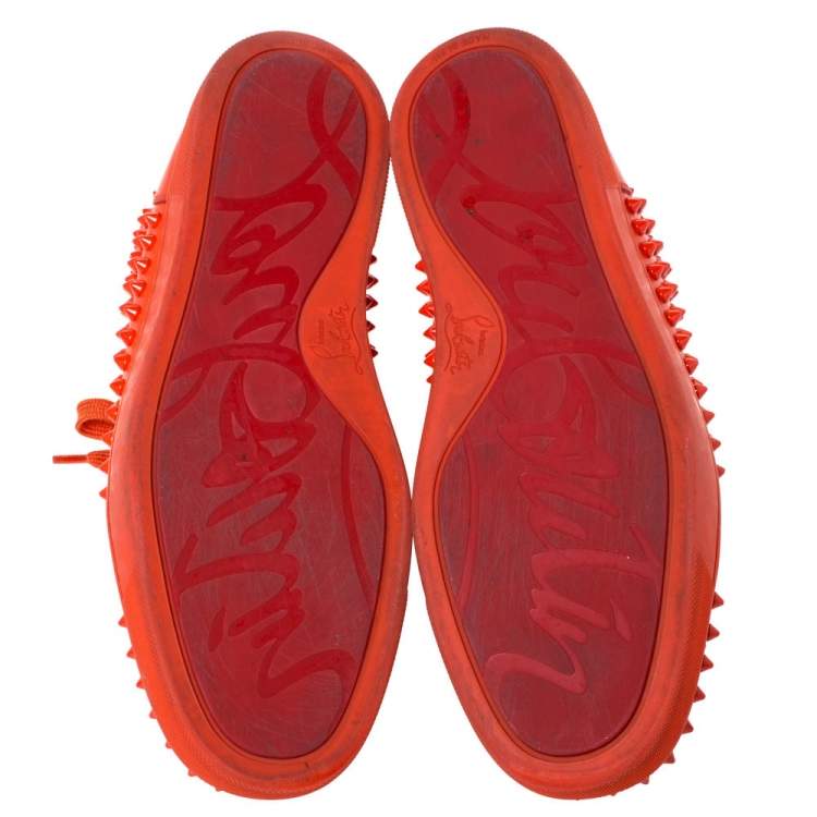 Pre Owned Christian Louboutin Orange Spike Leather Louis High Top Sneakers Size 43