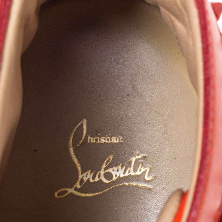 Pre Owned Christian Louboutin Orange Spike Leather Louis High Top Sneakers Size 43