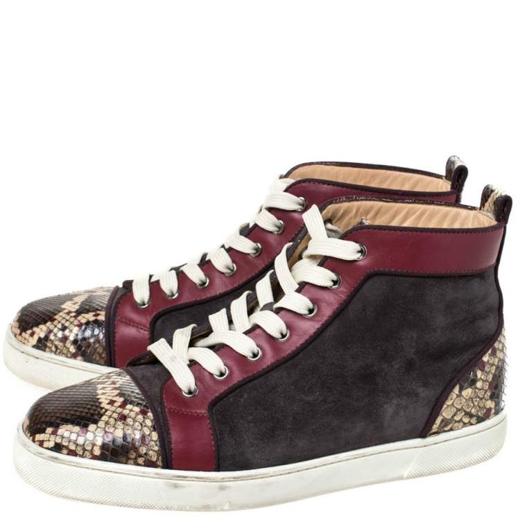 مملوكة مسبقًا Christian Louboutin Multicolor Suede, Leather And Python Louis Orlato Lace Up Sneakers Size 43