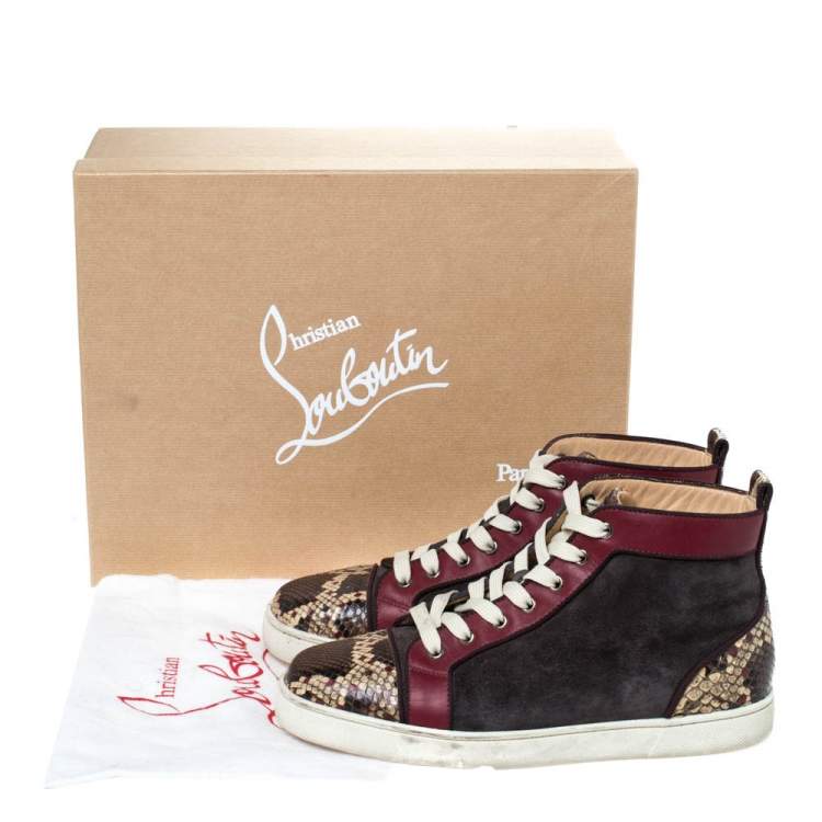 مملوكة مسبقًا Christian Louboutin Multicolor Suede, Leather And Python Louis Orlato Lace Up Sneakers Size 43