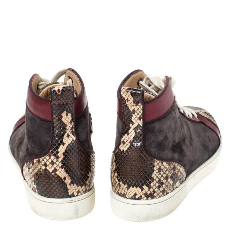 مملوكة مسبقًا Christian Louboutin Multicolor Suede, Leather And Python Louis Orlato Lace Up Sneakers Size 43