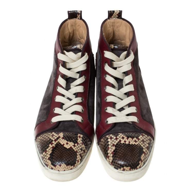 مملوكة مسبقًا Christian Louboutin Multicolor Suede, Leather And Python Louis Orlato Lace Up Sneakers Size 43