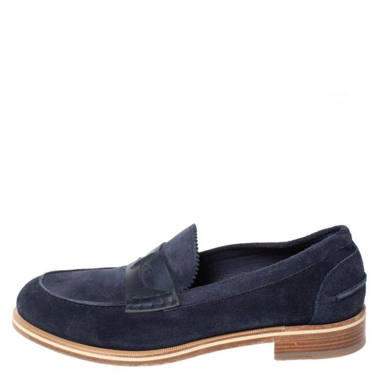 Pre Owned Christian Louboutin Blue Suede Montezumolle Flat Loafers Size 41.5