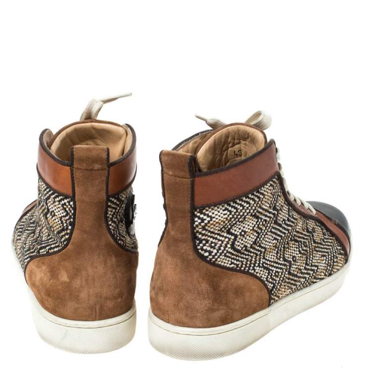 Pre Owned Christian Louboutin Multicolor Woven Raffia And Leather Rantus Orlato High Top Sneakers Size 43