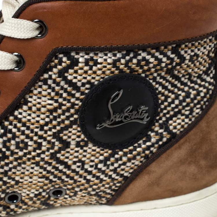 Pre Owned Christian Louboutin Multicolor Woven Raffia And Leather Rantus Orlato High Top Sneakers Size 43