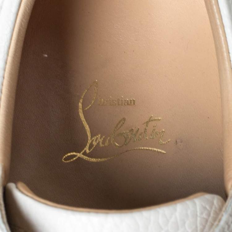 Pre Owned Christian Louboutin White/Blue Leather And Knit Fabric AC Rantulow Sneakers Size 43