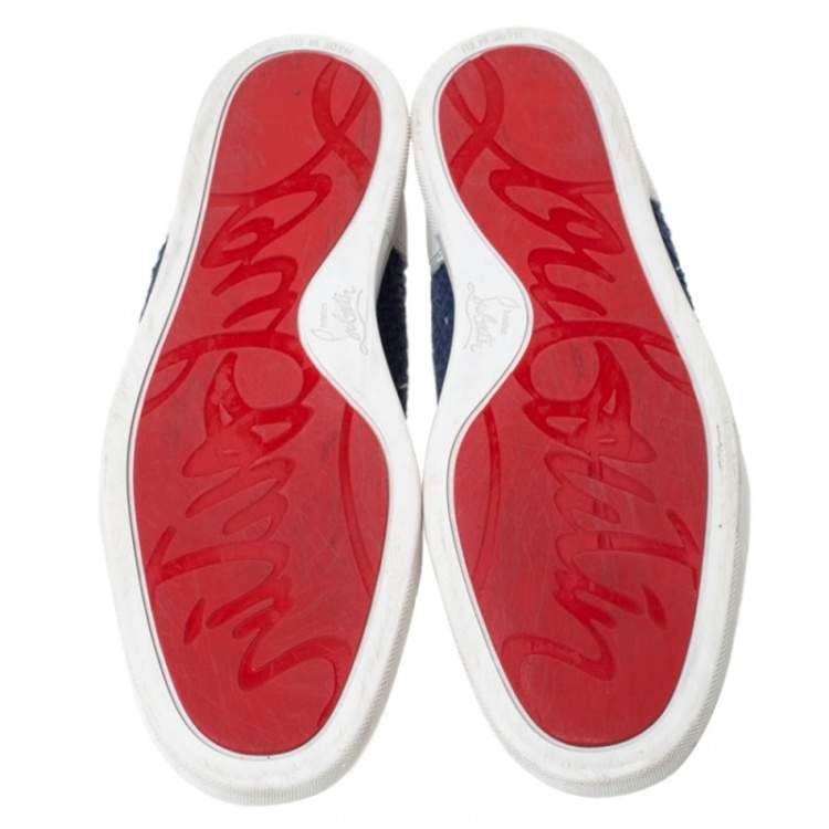 Pre Owned Christian Louboutin White/Blue Leather And Knit Fabric AC Rantulow Sneakers Size 43