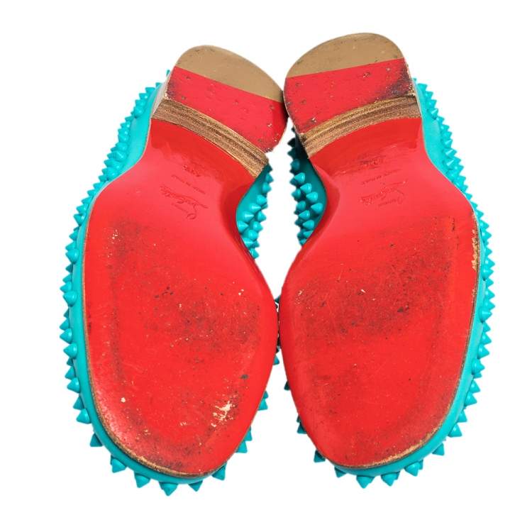 Pre Owned Christian Louboutin Blue Leather Rolling Spikes Loafers Size 41.5