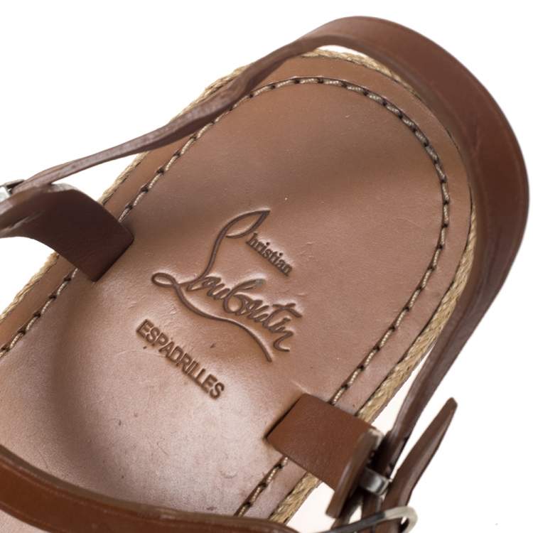 Pre Owned Christian Louboutin Tan Leather Toe Ring Flat Sandals Size 40
