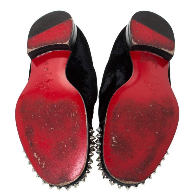 Pre Owned Christian Louboutin Black Velvet Harvanana Spiked Smoking Slippers Size 40