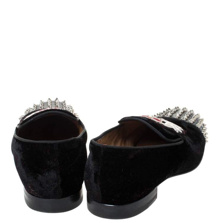 Pre Owned Christian Louboutin Black Velvet Harvanana Spiked Smoking Slippers Size 40